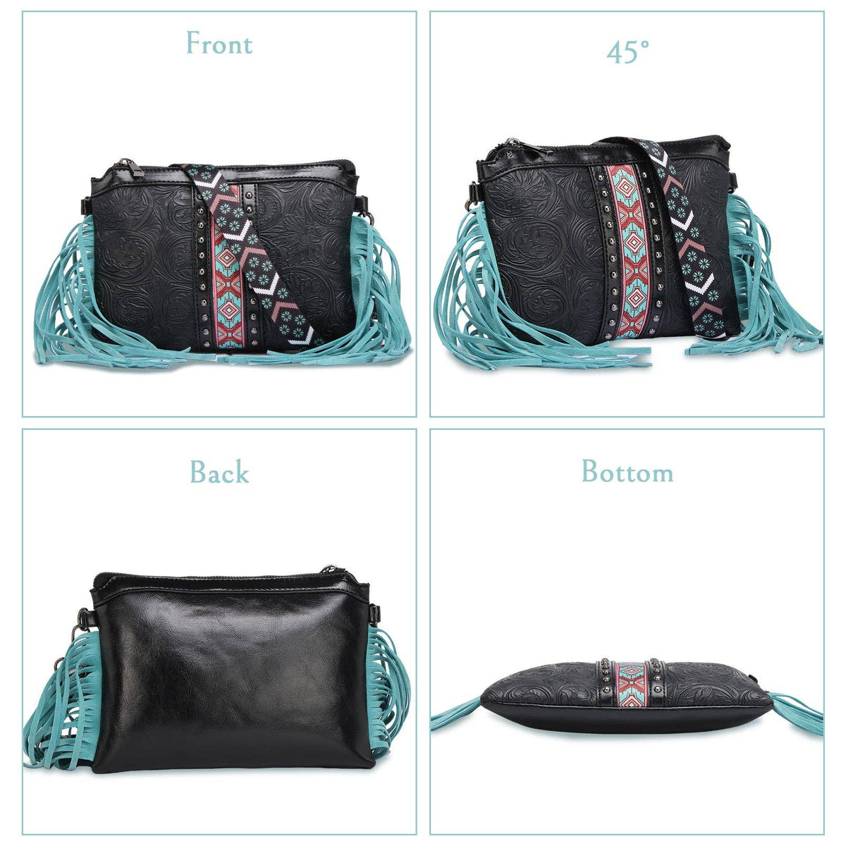 Black Western Shoulder Bag with Fringe
