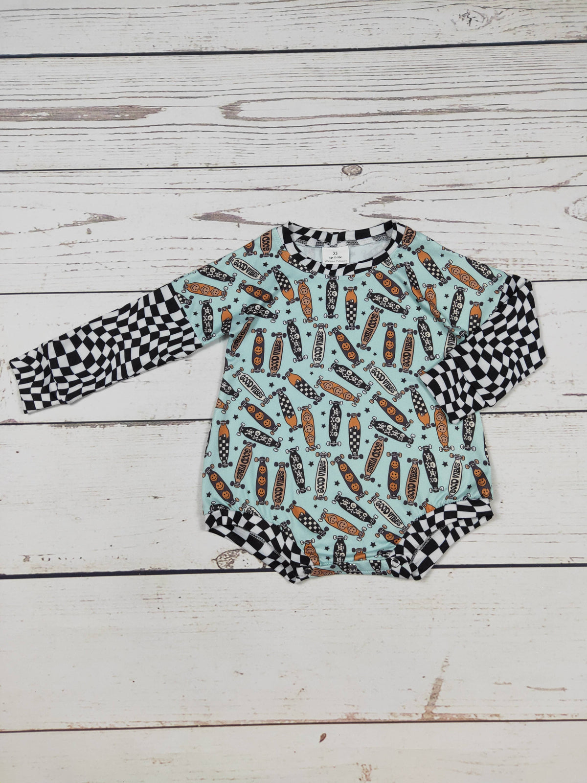 Black Gingham Baby Boy Onesie: 6-12M