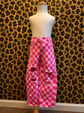 Pink checkered denim jeans