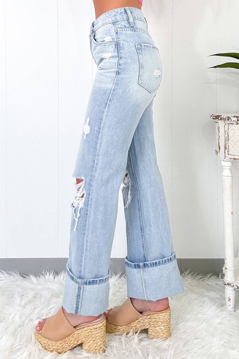 Western apparel Light Wash Distressed Straight Jeans