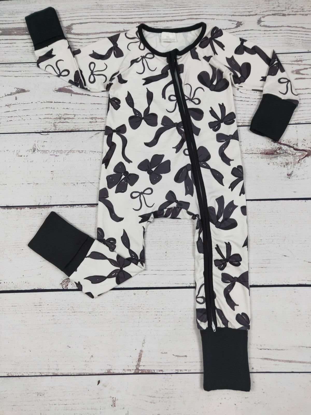 Baby Girl Black Bow Printed Zippy Sleeper: 3-6M