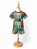 Blue and tan checkered matching set