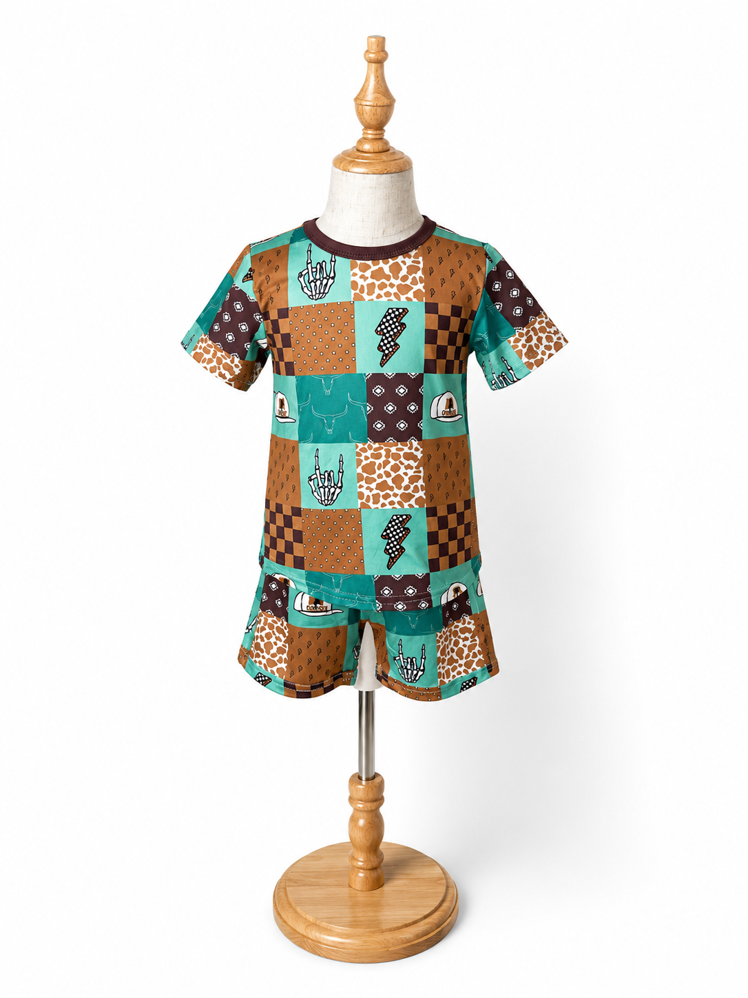Blue and tan checkered matching set