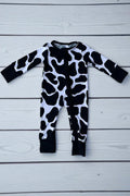 Bamboo cow printed long sleeve zipper baby romper