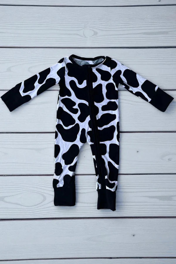 Bamboo cow printed long sleeve zipper baby romper
