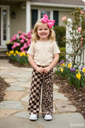 Brown checkered & leopard wide leg girls pant