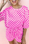 Pink Checkered Top and Short Casual 2pcs Set