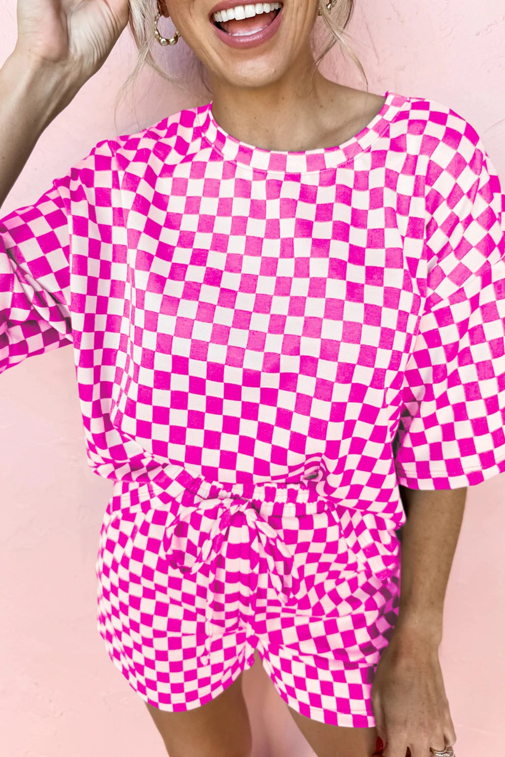 Pink Checkered Top and Short Casual 2pcs Set