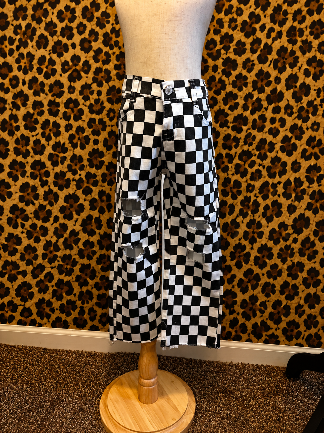 Black checkered denim jeans