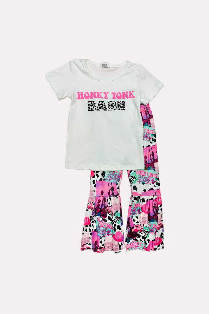 HONKY TONK BABE " white top & western pant 2pc girls clothing set