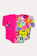 Half smile face & pink long sleeve baby girls onesie