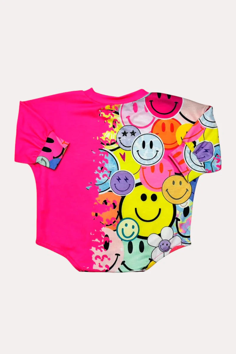 Half smile face & pink long sleeve baby girls onesie