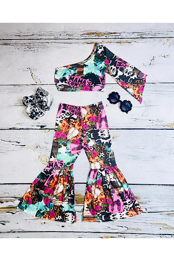 MAMAS'S COWGIRL" western print crop top 2pc set
