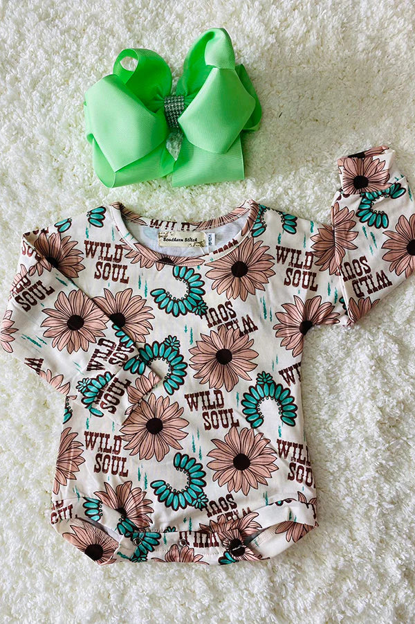 WILD SOUL flower & jewel print long sleeve girls rompers