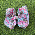 Pink cow western printed double layer hair bow