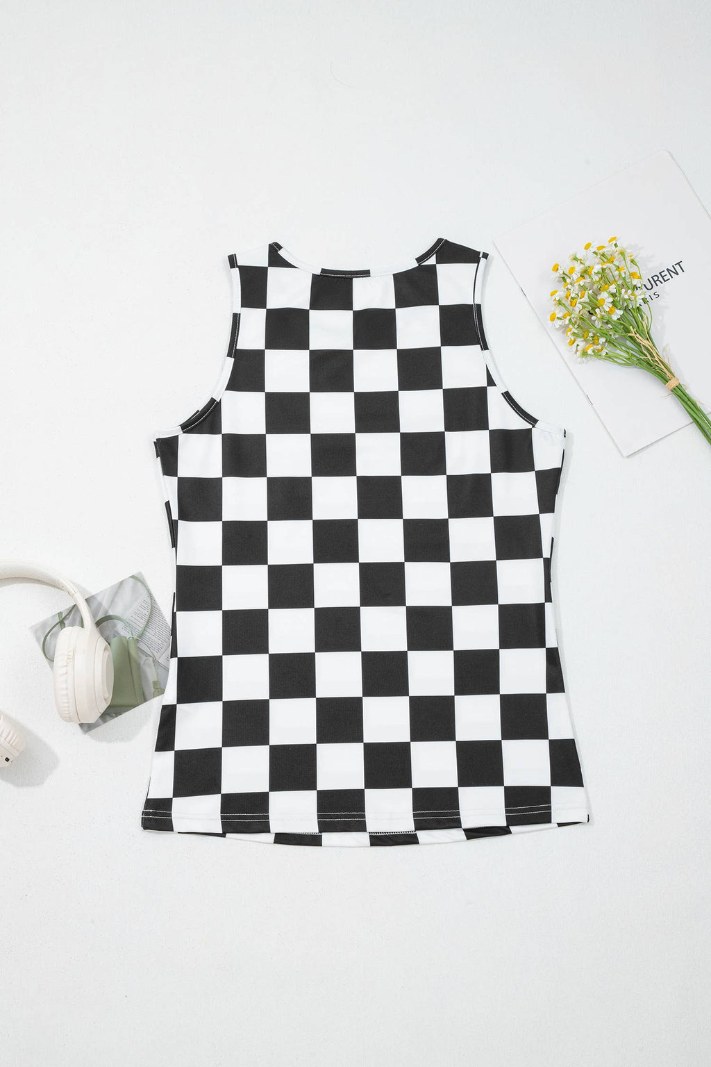 Western Checkerboard Printed Slim Tank Top
