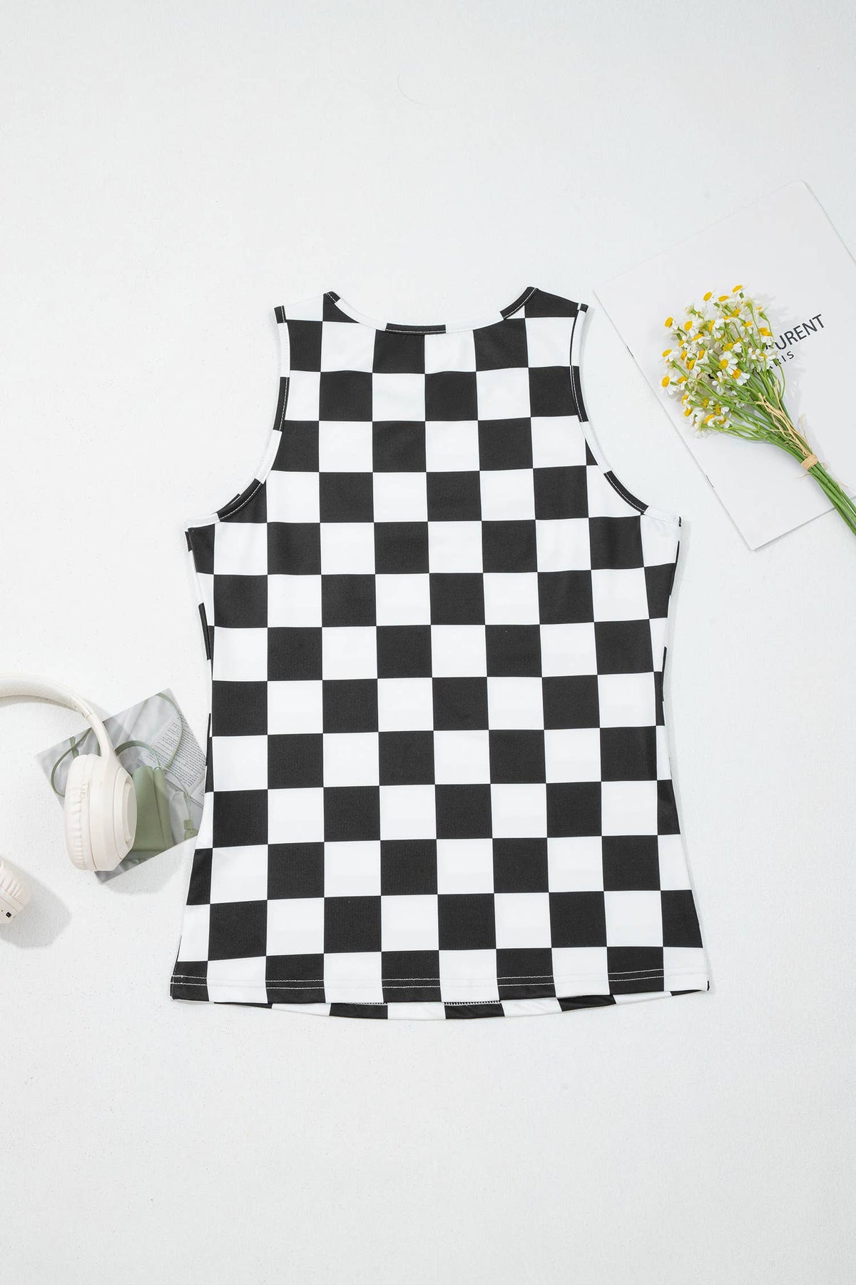 Western Checkerboard Printed Slim Tank Top