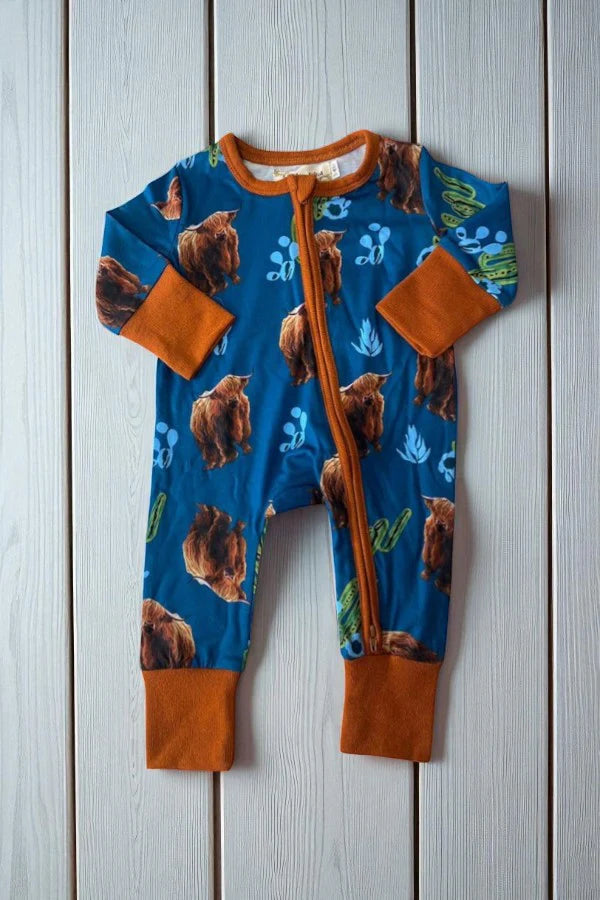 bull prints western baby romper