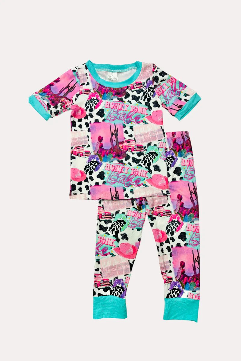 western print short sleeve pajama 2pc set